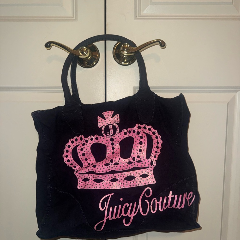 Vintage Juicy Couture Black Tote with Pink Crown